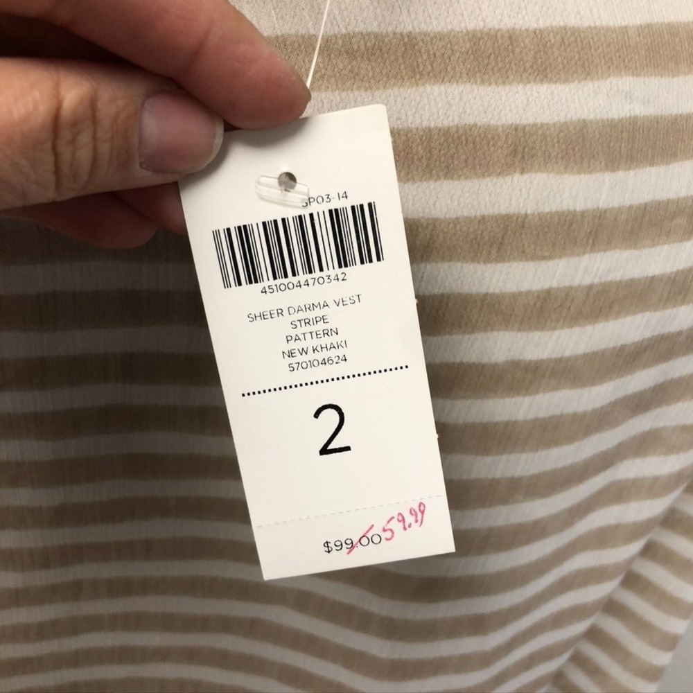 Chico's Sheer Darma Vest Women 2 Large New Khaki Striped Draped Open Front Boho - Picture 5 of 10